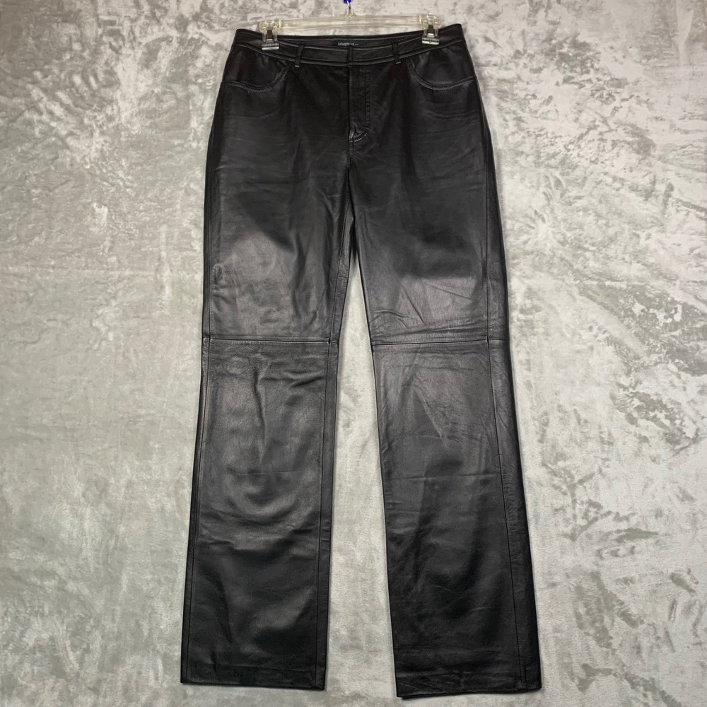 Lafayette 148 New York 100% Leather Straight Leg Pants Black W's 6 Moto Edgy